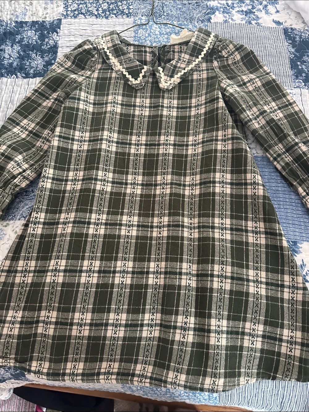 Girls' Green Plaid Dress with Peter Pan Collar